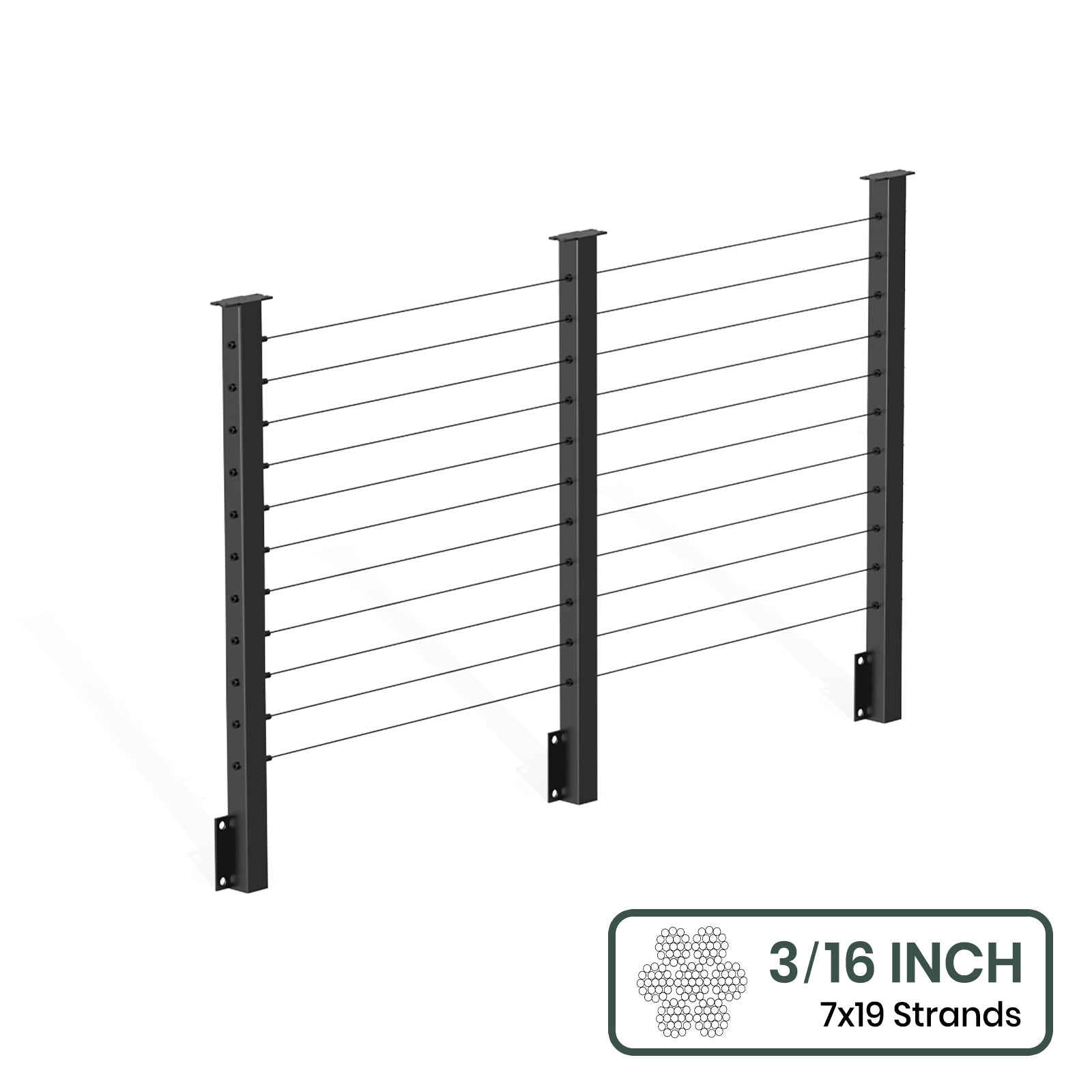 BLIKA  36'' & 42'' Black Side Mount Cable Railing System DIY Kit (4FT - 28FT,  No Handrail) - 3/16