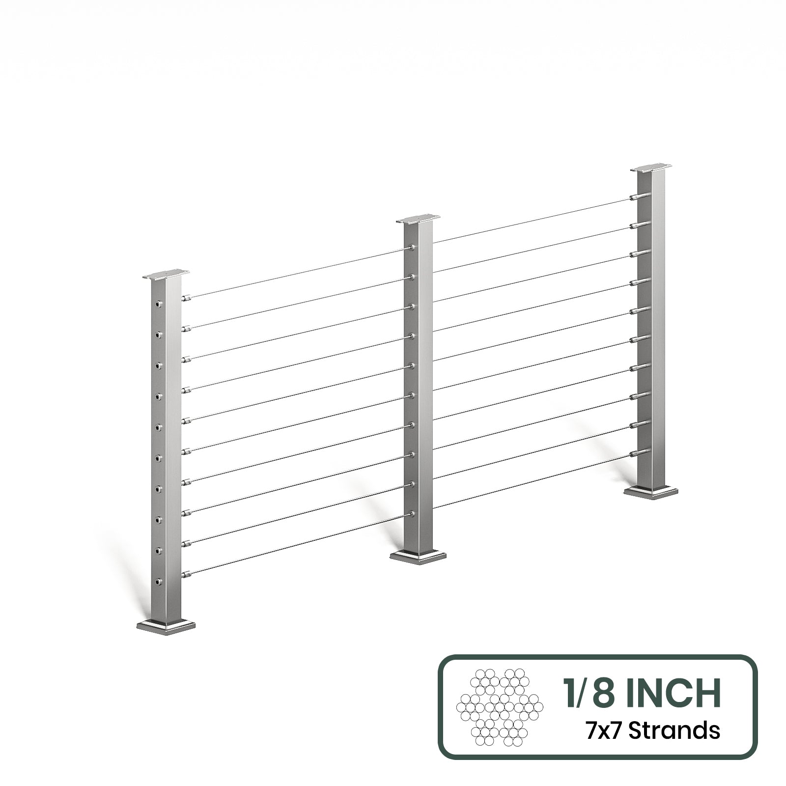 BLIKA 36'' & 42'' Brushed Stainless Steel Surface Mount Cable Railing System DIY Kit (4FT - 28FT, Level Drilled, No Handrail) - 1/8