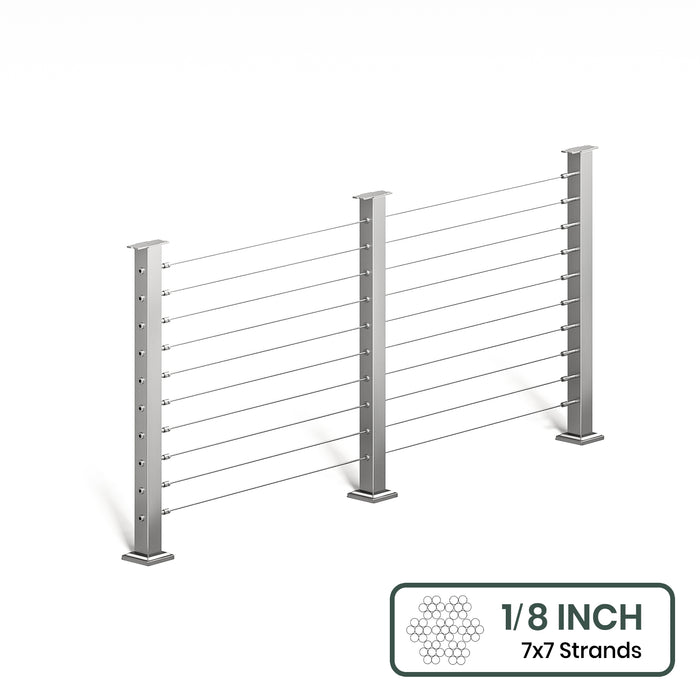BLIKA 36'' & 42'' Brushed Stainless Steel Surface Mount Cable Railing System DIY Kit (4FT - 28FT, Level Drilled, No Handrail) - 1/8" Cable & Hardware