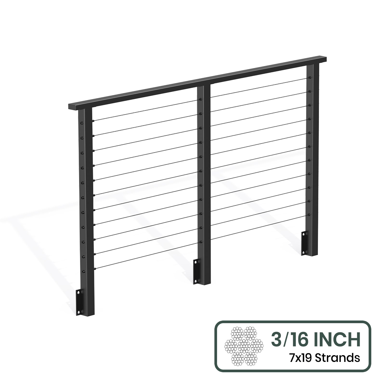 BLIKA 36'' & 42'' Black Side Mount Cable Railing System DIY Kit (4FT - 28FT, Level Drilled) - 3/16