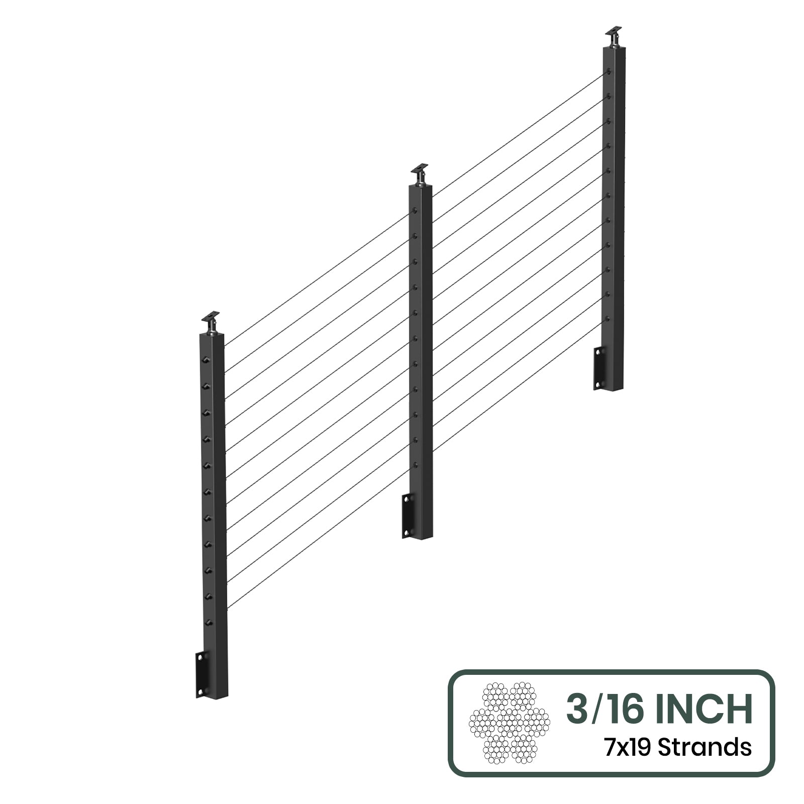 BLIKA 36'' & 42'' Black Side Mount Stair Cable Railing System DIY Kit (4FT - 20FT,  No Handrail) - 3/16