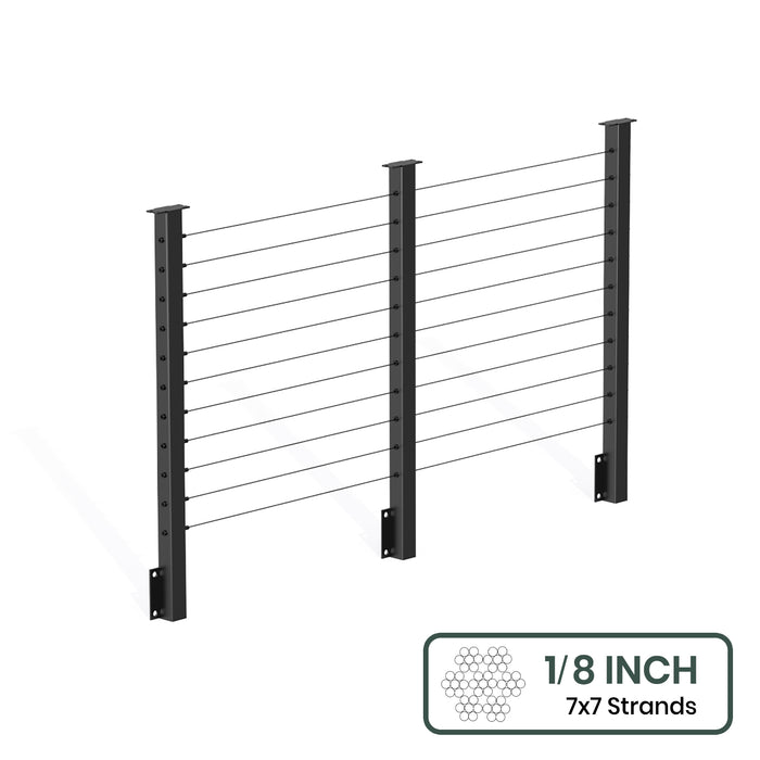 BLIKA  36'' & 42'' Black Side Mount Cable Railing System DIY Kit (4FT - 28FT,  No Handrail) - 1/8" Cable & Hardware