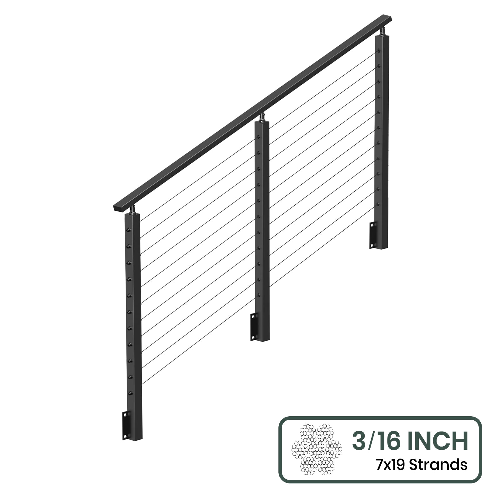 BLIKA 36''& 42''  Black Side Mount  Stair Cable Railing System DIY Kit (4FT - 20FT, Angled Drilled) - 3/16