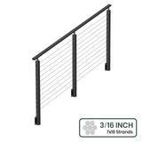 BLIKA 36''& 42''  Black Side Mount  Stair Cable Railing System DIY Kit (4FT - 20FT, Angled Drilled) - 3/16" Cable & Hardware
