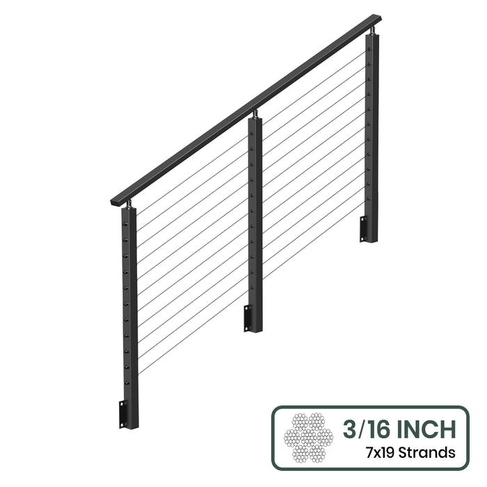 BLIKA 36''& 42''  Black Side Mount  Stair Cable Railing System DIY Kit (4FT - 20FT, Angled Drilled) - 3/16" Cable & Hardware