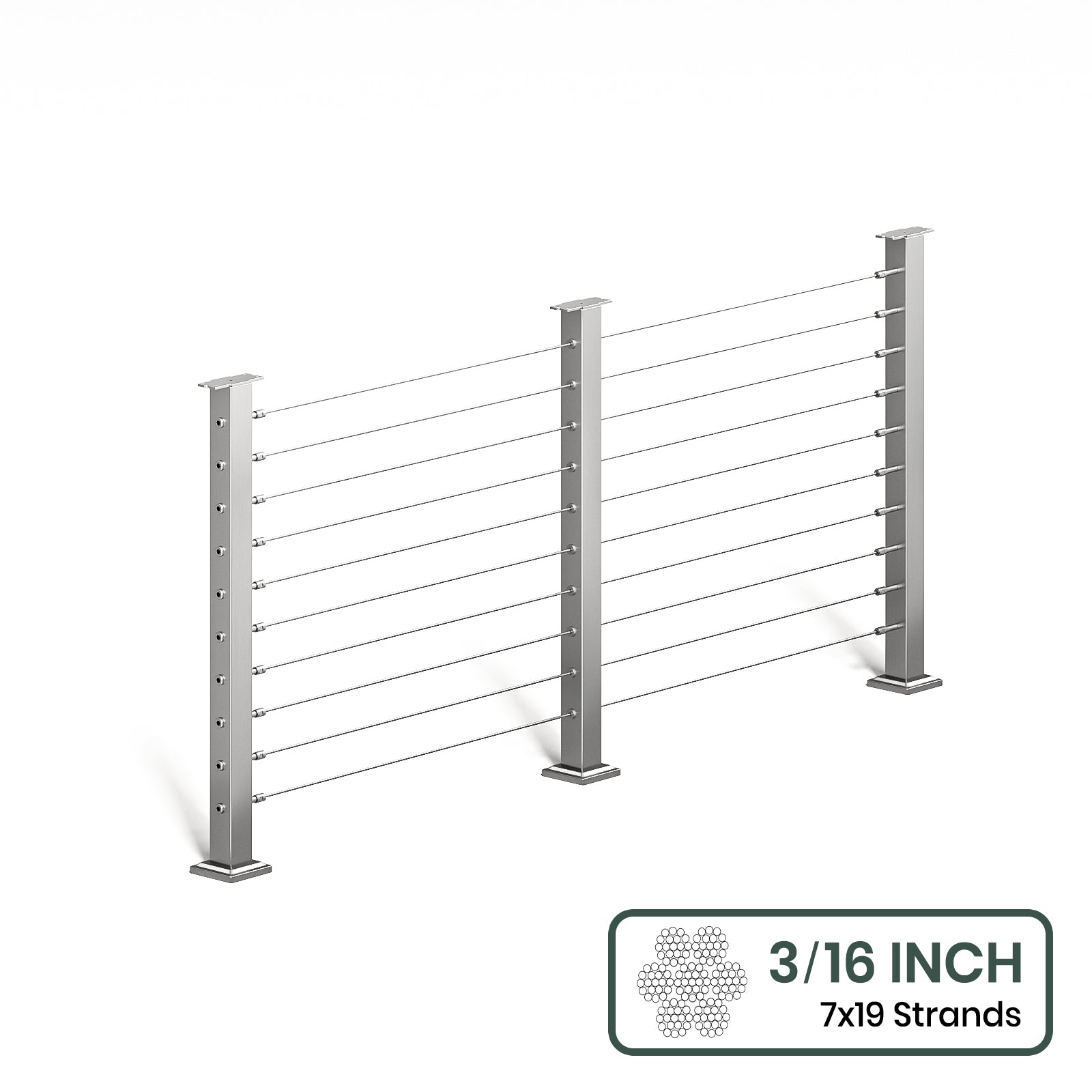 BLIKA 36'' & 42'' Brushed Stainless Steel Surface Mount Cable Railing System DIY Kit (4FT - 28FT, Level Drilled, No Handrail) - 3/16