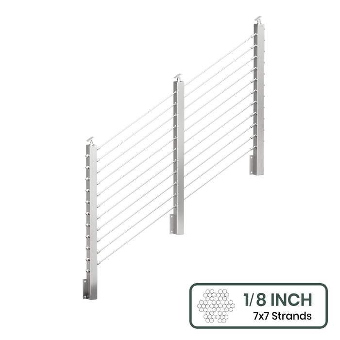 BLIKA 36'' & 42'' Brushed Stainless Steel Side Mount Stair Cable Railing System DIY Kit (4FT - 20FT,  No Handrail) - 1/8" Cable & Hardware