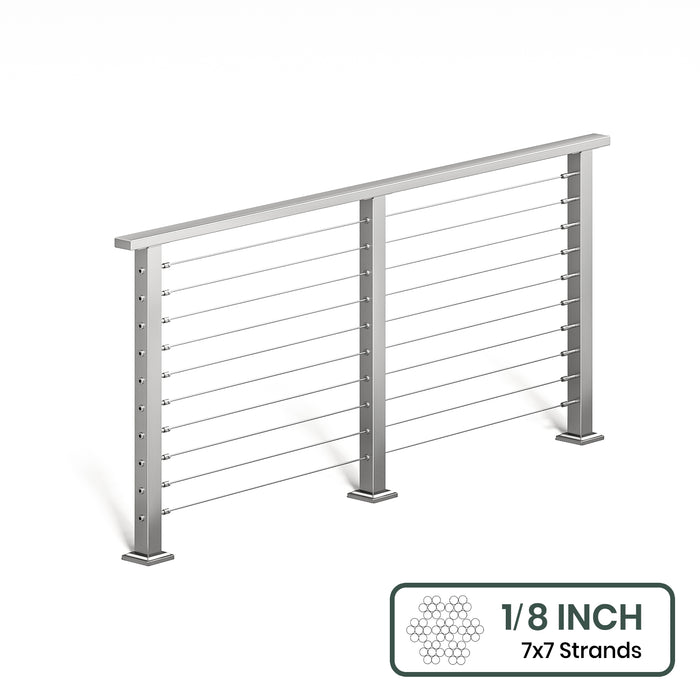 BLIKA 36'' & 42'' Brushed Stainless Steel Surface Mount Cable Railing System DIY Kit (4FT - 28FT, Level Drilled, ) - 1/8" Cable & Hardware