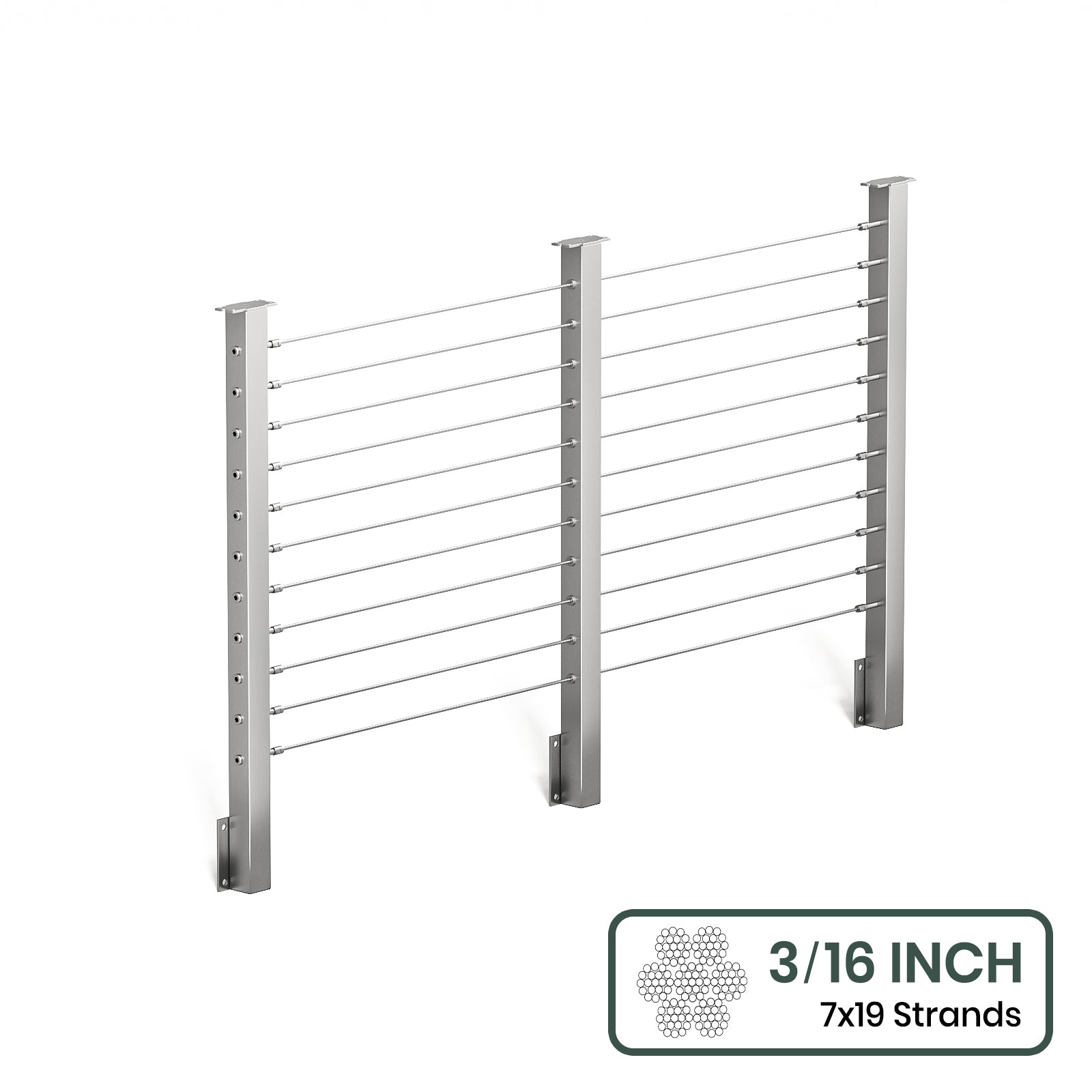 BLIKA 36'' & 42'' Brushed Stainless Steel Side Mount Cable Railing System DIY Kit (4FT - 28FT,  No Handrail) - 3/16