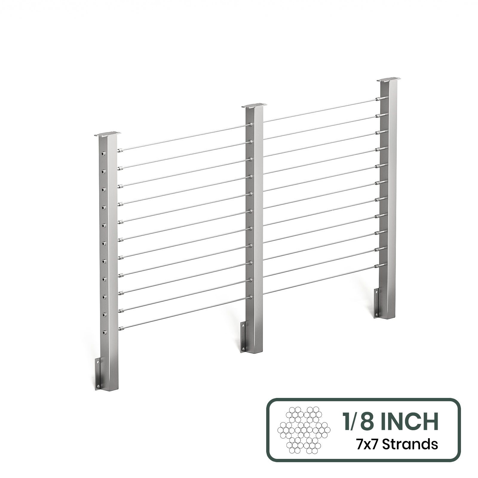 BLIKA 36'' & 42'' Brushed Stainless Steel Side Mount Cable Railing System DIY Kit (4FT - 28FT,  No Handrail) - 1/8