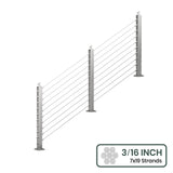 BLIKA 36'' & 42''  Brushed Stainless Steel Surface Mount Stair Cable Railing System DIY Kit (4FT - 20FT, Angled Drilled, No Handrail) - 3/16" Cable & Hardware