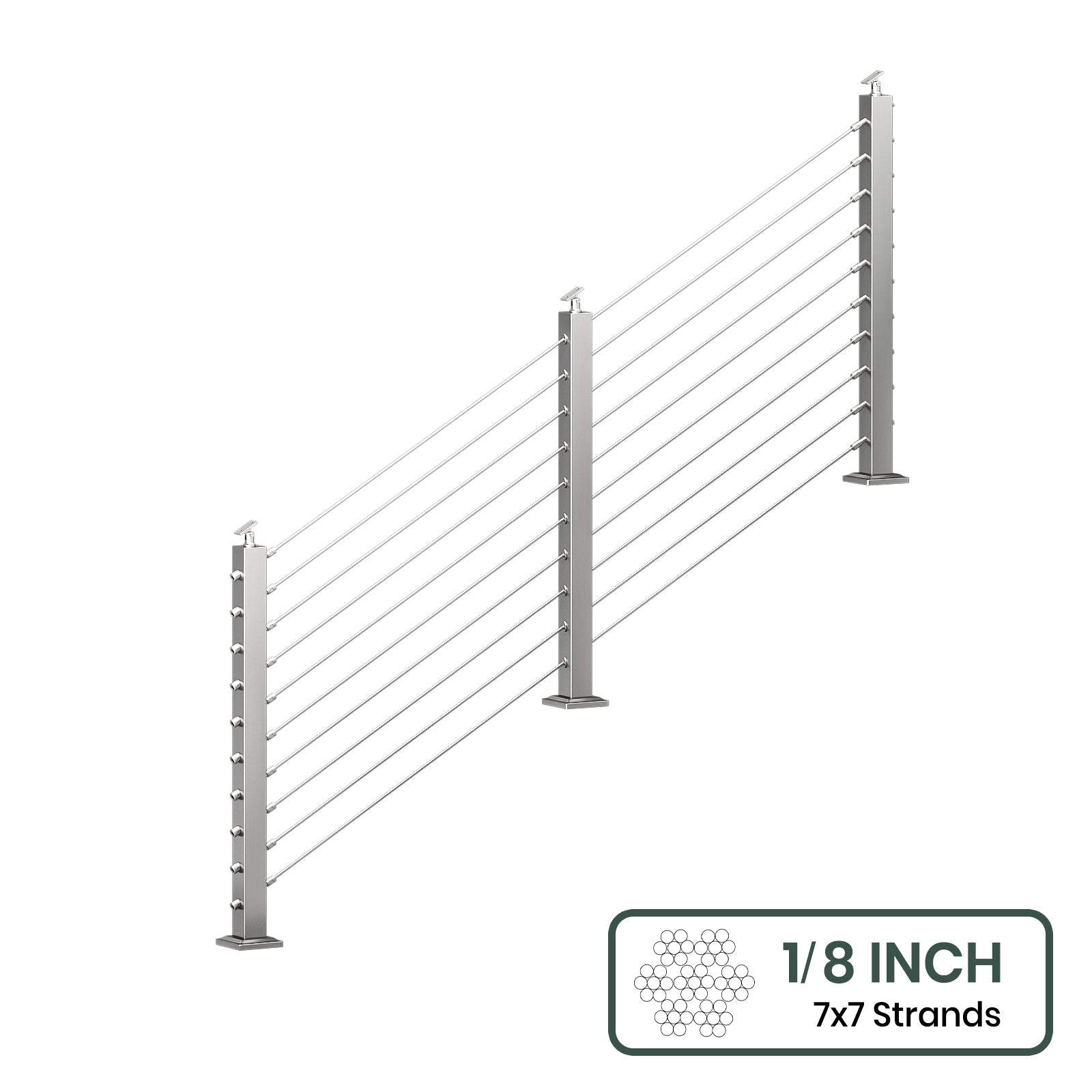 BLIKA 36'' & 42''  Brushed Stainless Steel Surface Mount Stair Cable Railing System DIY Kit (4FT - 20FT, Angled Drilled, No Handrail) - 1/8