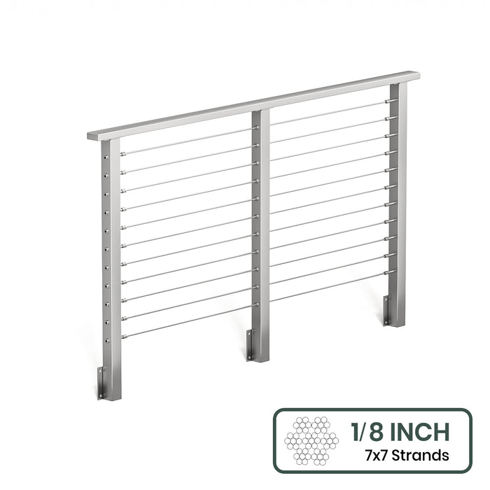 BLIKA 36'' & 42'' Brushed Stainless Steel Side Mount Cable Railing System DIY Kit (4FT - 28FT, Level Drilled) - 1/8" Cable & Hardware
