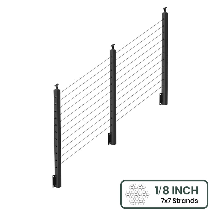 BLIKA 36'' & 42'' Black Side Mount Stair Cable Railing System DIY Kit (4FT - 20FT,  No Handrail) - 1/8" Cable & Hardware