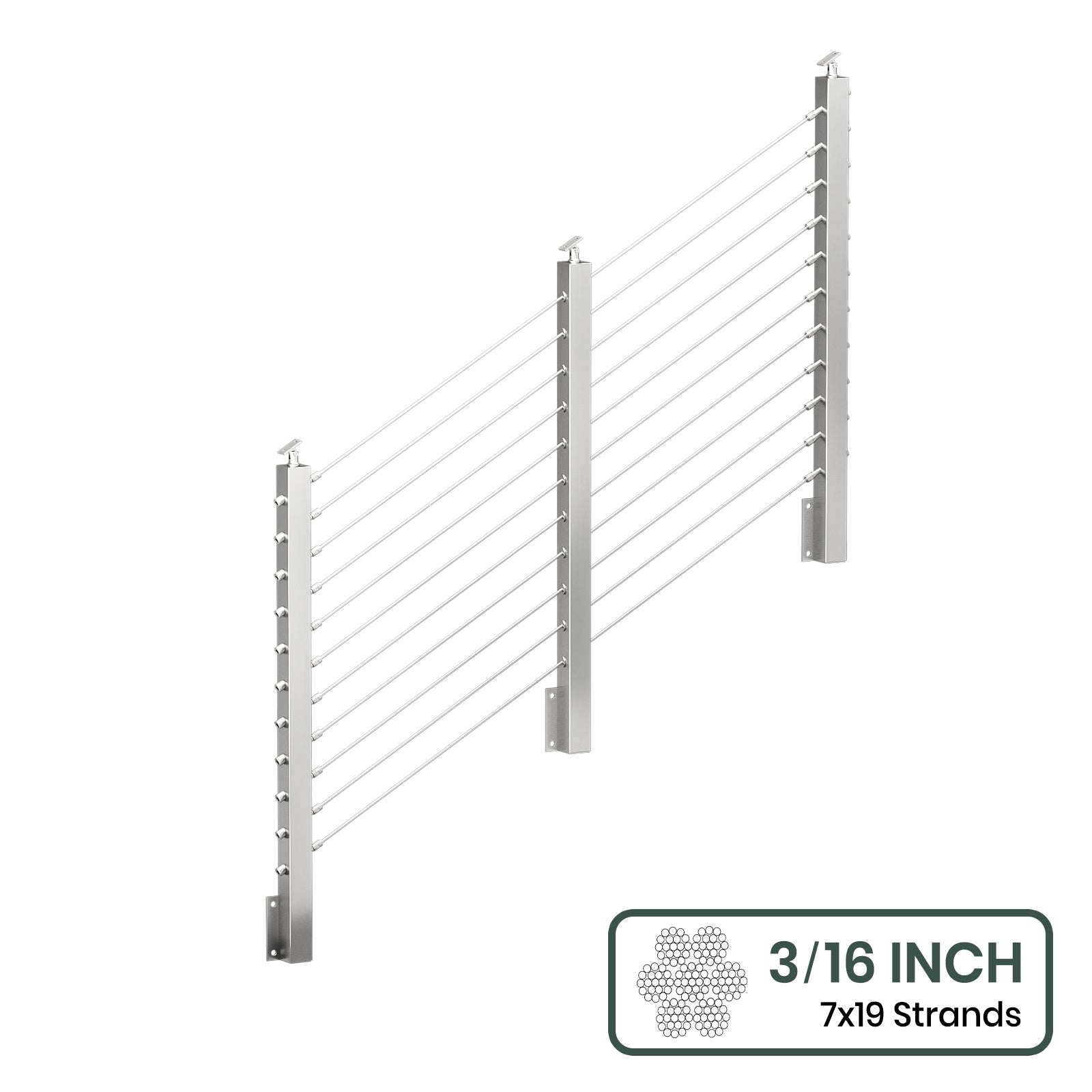 BLIKA 36'' & 42'' Brushed Stainless Steel Side Mount Stair Cable Railing System DIY Kit (4FT - 20FT,  No Handrail) - 3/16