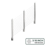 BLIKA 36'' & 42'' Brushed Stainless Steel Side Mount Stair Cable Railing System DIY Kit (4FT - 20FT,  No Handrail) - 3/16" Cable & Hardware