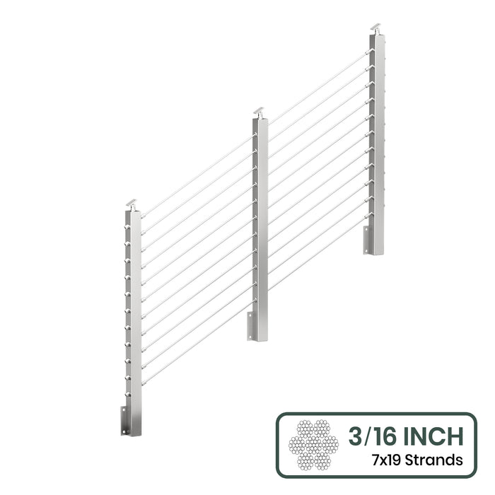 BLIKA 36'' & 42'' Brushed Stainless Steel Side Mount Stair Cable Railing System DIY Kit (4FT - 20FT,  No Handrail) - 3/16" Cable & Hardware