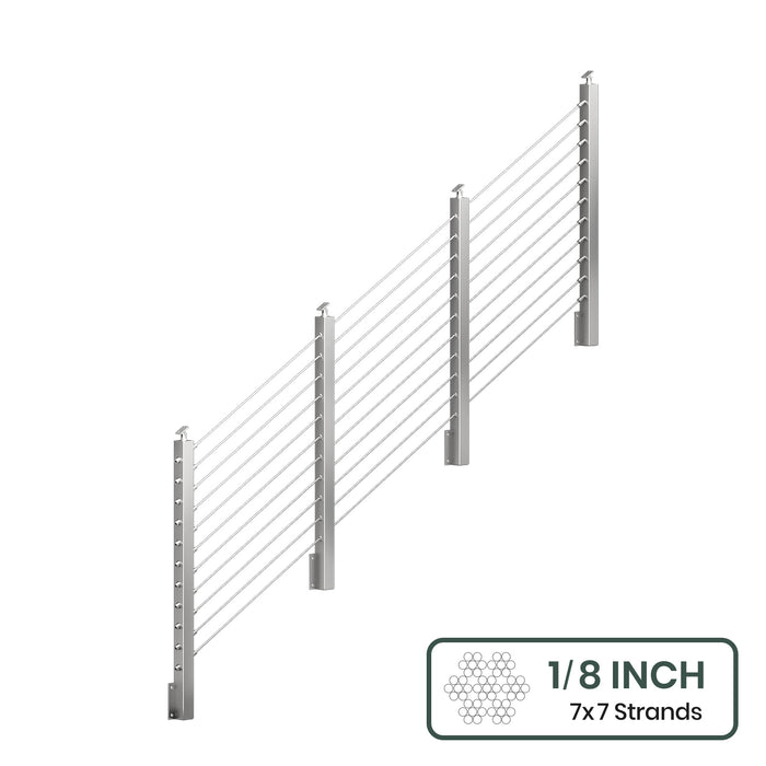 BLIKA 36'' & 42'' Brushed Stainless Steel Side Mount Stair Cable Railing System DIY Kit (4FT - 20FT,  No Handrail) - 1/8" Cable & Hardware