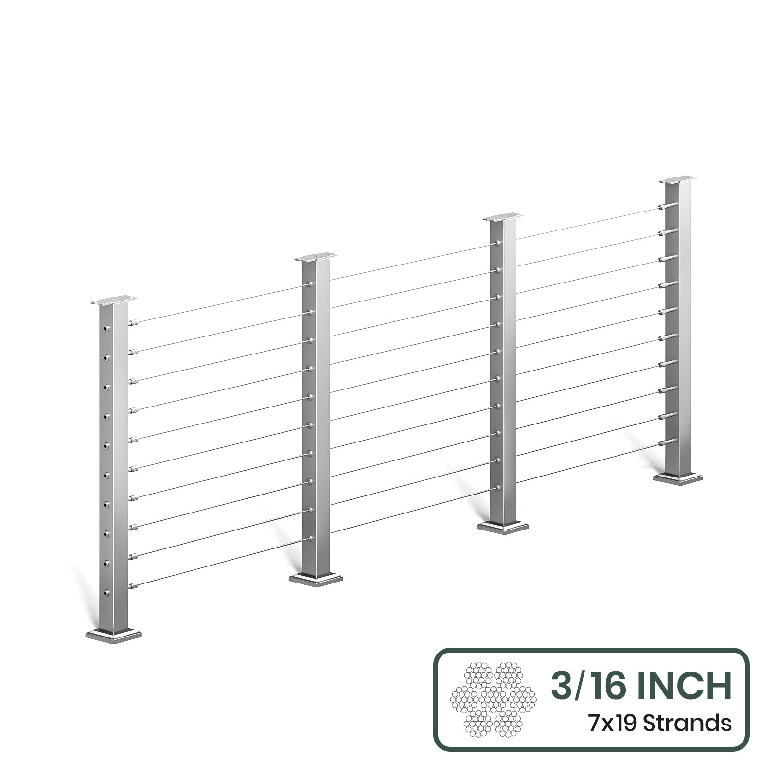 BLIKA 36'' & 42'' Brushed Stainless Steel Surface Mount Cable Railing System DIY Kit (4FT - 28FT, Level Drilled, No Handrail) - 3/16