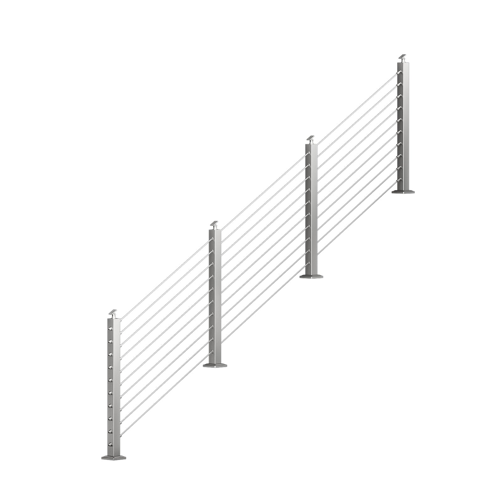 BLIKA 36'' & 42''  Brushed Stainless Steel Surface Mount Stair Cable Railing System DIY Kit (4FT - 20FT, Angled Drilled, No Handrail)