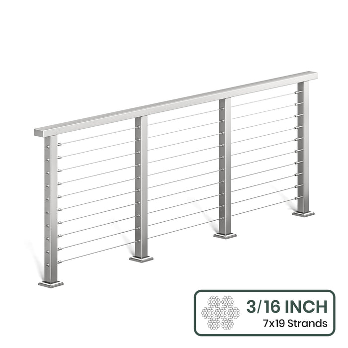 BLIKA 36'' & 42'' Brushed Stainless Steel Surface Mount Cable Railing System DIY Kit (4FT - 28FT, Level Drilled, ) - 3/16" Cable & Hardware