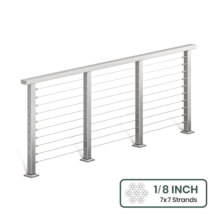 BLIKA 36'' & 42'' Brushed Stainless Steel Surface Mount Cable Railing System DIY Kit (4FT - 28FT, Level Drilled, ) - 1/8" Cable & Hardware