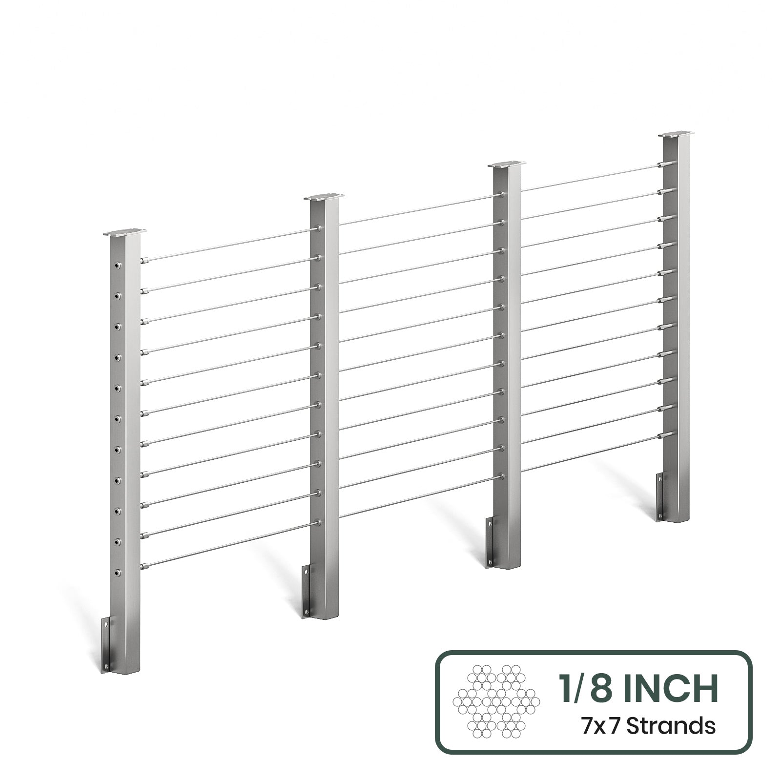 BLIKA 36'' & 42'' Brushed Stainless Steel Side Mount Cable Railing System DIY Kit (4FT - 28FT,  No Handrail) - 1/8