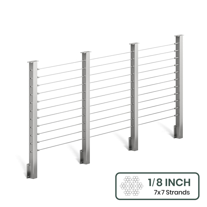 BLIKA 36'' & 42'' Brushed Stainless Steel Side Mount Cable Railing System DIY Kit (4FT - 28FT,  No Handrail) - 1/8" Cable & Hardware