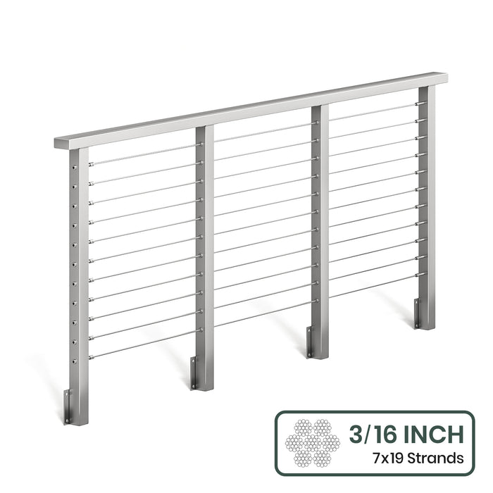 BLIKA 36'' & 42'' Brushed Stainless Steel Side Mount Cable Railing System DIY Kit (4FT - 28FT, Level Drilled) - 3/16" Cable & Hardware
