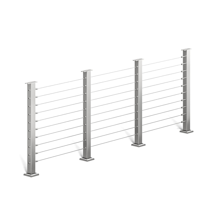 BLIKA 36'' & 42'' Brushed Stainless Steel Surface Mount Cable Railing System DIY Kit (4FT - 20FT, Level Drilled, No Handrail)