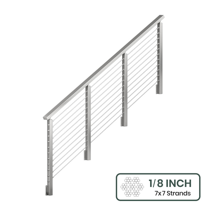 BLIKA 36'' & 42''  Brushed Stainless Steel Side Mount  Stair Cable Railing System DIY Kit (4FT - 20FT, Angled Drilled) - 1/8" Cable & Hardware