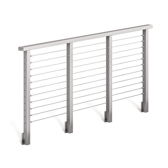 BLIKA 36'' & 42'' Brushed Stainless Steel Side Mount Cable Railing System DIY Kit (4FT - 28FT, Level Drilled)