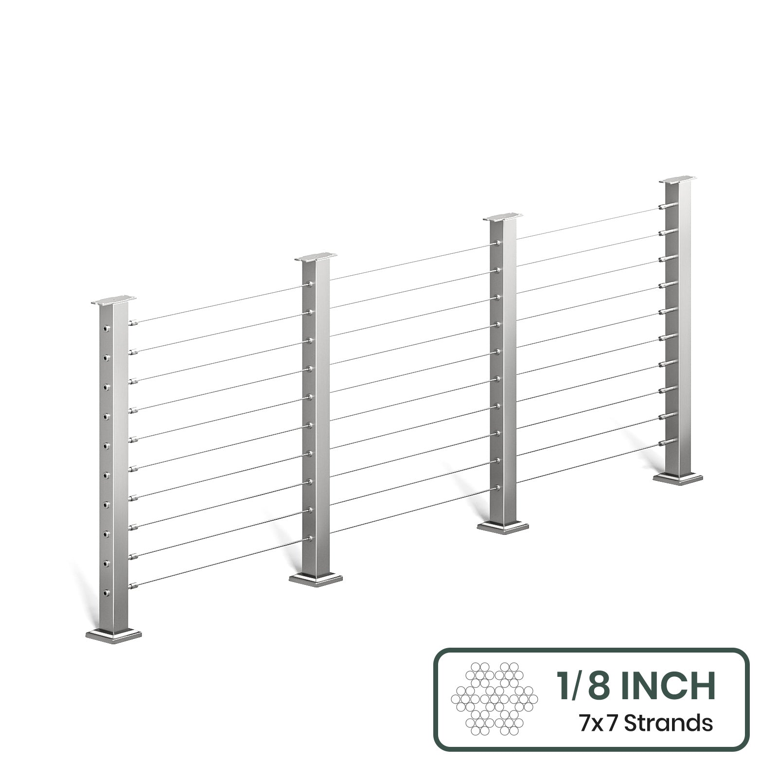 BLIKA 36'' & 42'' Brushed Stainless Steel Surface Mount Cable Railing System DIY Kit (4FT - 28FT, Level Drilled, No Handrail) - 1/8