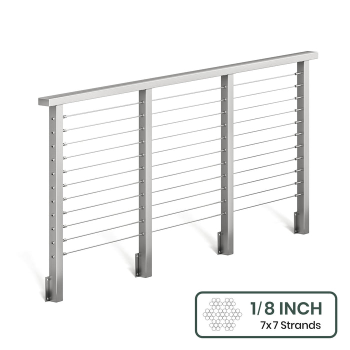 BLIKA 36'' & 42'' Brushed Stainless Steel Side Mount Cable Railing System DIY Kit (4FT - 28FT, Level Drilled) - 1/8" Cable & Hardware