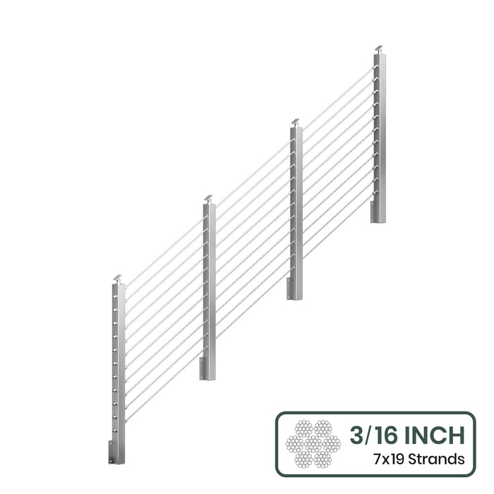 BLIKA 36'' & 42'' Brushed Stainless Steel Side Mount Stair Cable Railing System DIY Kit (4FT - 20FT,  No Handrail) - 3/16" Cable & Hardware