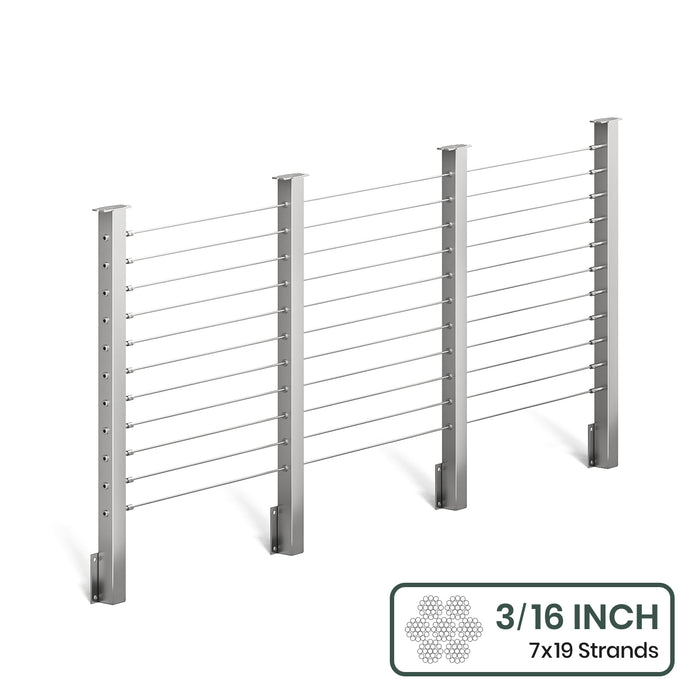 BLIKA 36'' & 42'' Brushed Stainless Steel Side Mount Cable Railing System DIY Kit (4FT - 28FT,  No Handrail) - 3/16" Cable & Hardware