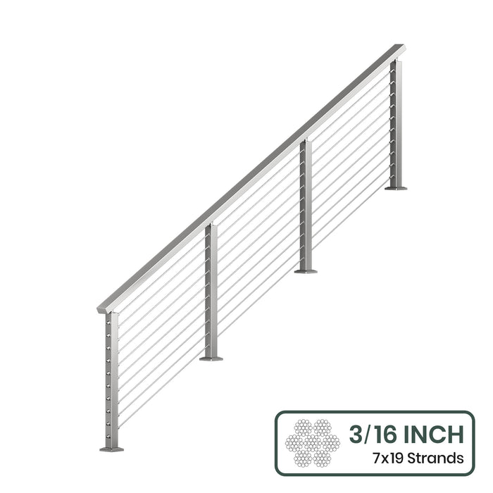 BLIKA 36'' & 42'' Brushed Stainless Steel Surface Mount Stair Cable Railing System DIY Kit (4FT - 20FT, Angled Drilled) - 3/16" Cable & Hardware