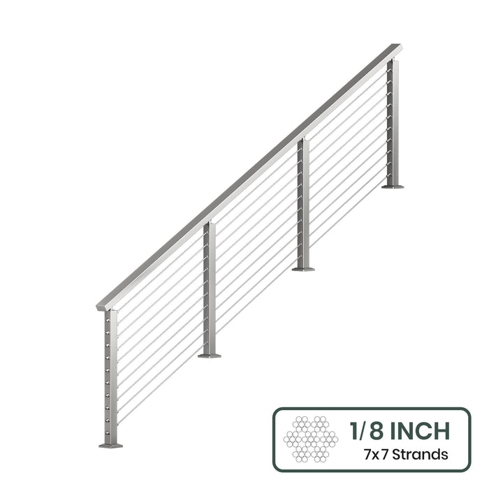 BLIKA 36'' & 42'' Brushed Stainless Steel Surface Mount Stair Cable Railing System DIY Kit (4FT - 20FT, Angled Drilled) - 1/8" Cable & Hardware