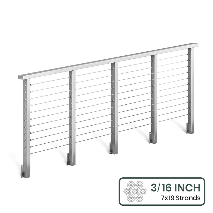 BLIKA 36'' & 42'' Brushed Stainless Steel Side Mount Cable Railing System DIY Kit (4FT - 28FT, Level Drilled) - 3/16" Cable & Hardware
