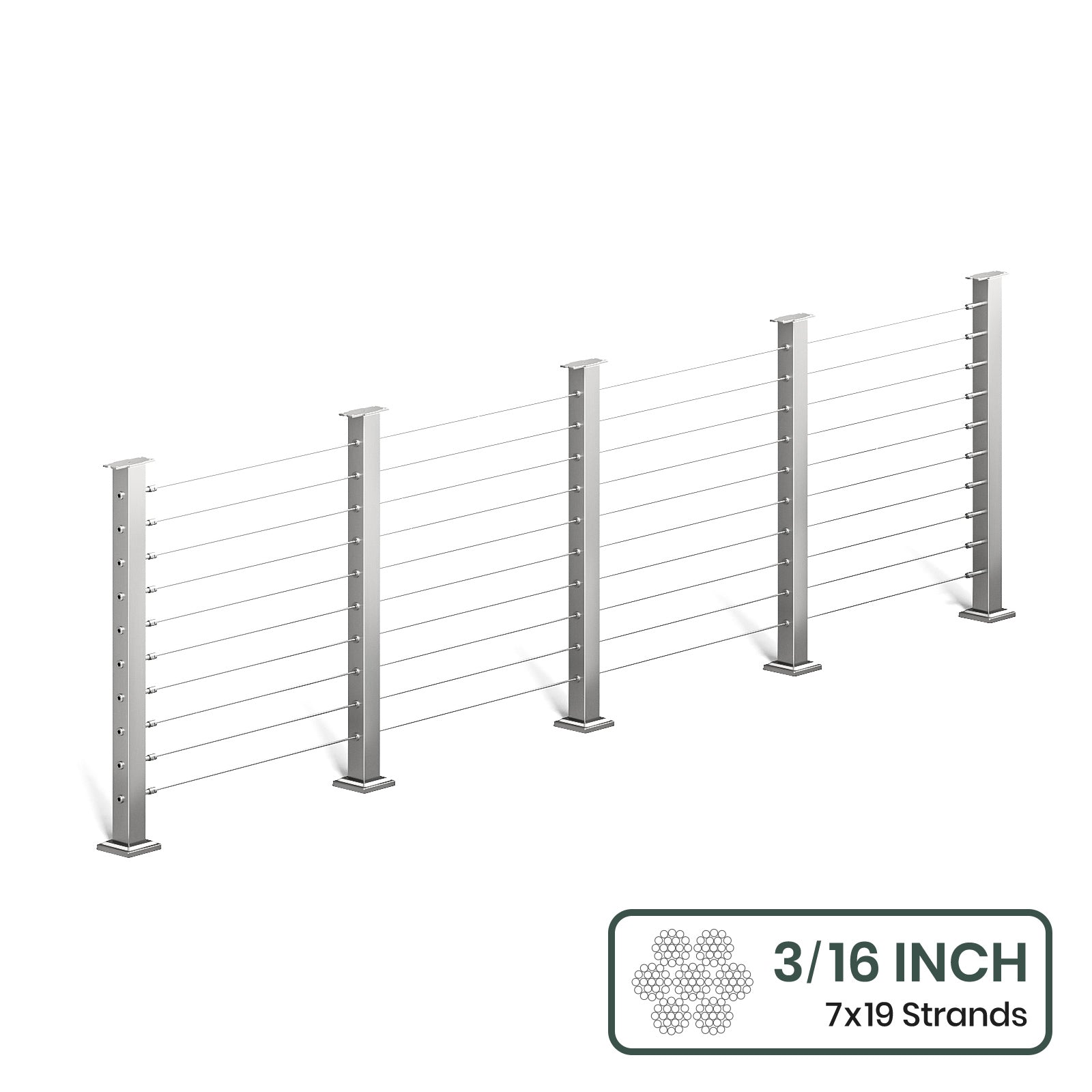 BLIKA 36'' & 42'' Brushed Stainless Steel Surface Mount Cable Railing System DIY Kit (4FT - 28FT, Level Drilled, No Handrail) - 3/16