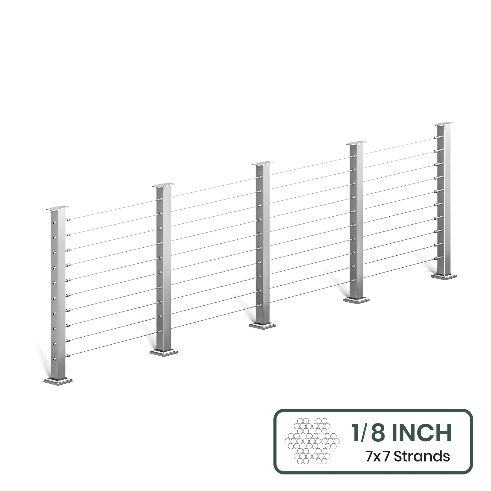 BLIKA 36'' & 42'' Brushed Stainless Steel Surface Mount Cable Railing System DIY Kit (4FT - 28FT, Level Drilled, No Handrail) - 1/8