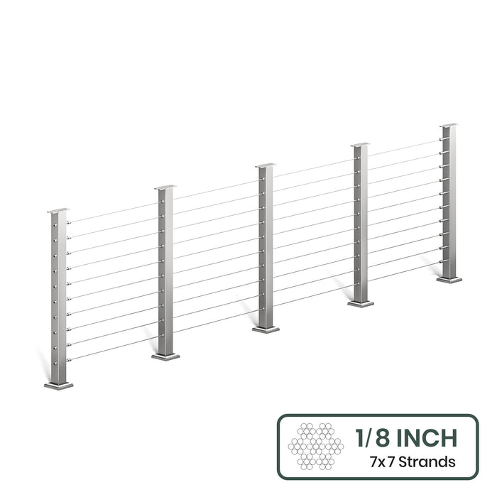 BLIKA 36'' & 42'' Brushed Stainless Steel Surface Mount Cable Railing System DIY Kit (4FT - 28FT, Level Drilled, No Handrail) - 1/8" Cable & Hardware