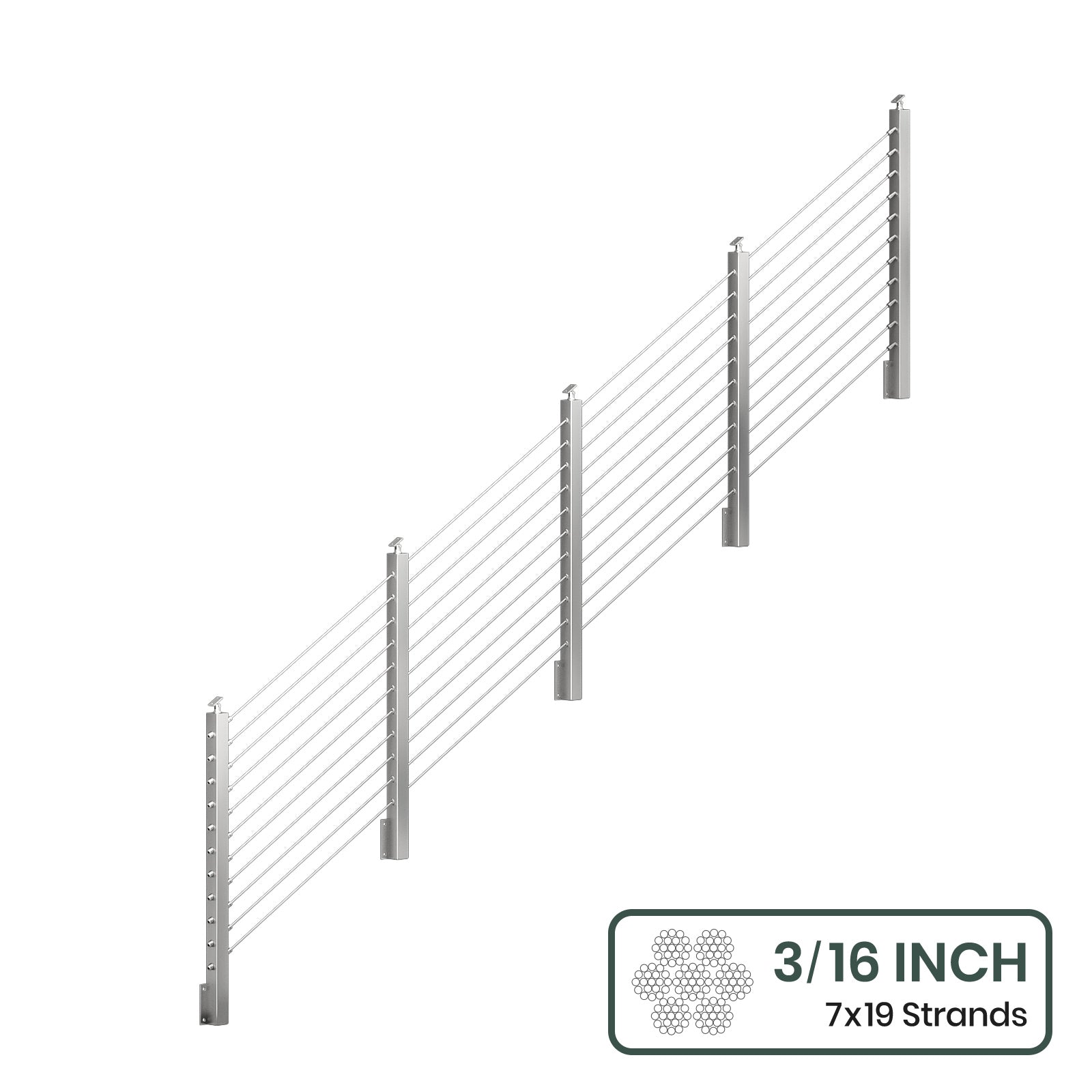 BLIKA 36'' & 42'' Brushed Stainless Steel Side Mount Stair Cable Railing System DIY Kit (4FT - 20FT,  No Handrail) - 3/16