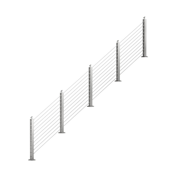 BLIKA 36'' & 42''  Brushed Stainless Steel Surface Mount Stair Cable Railing System DIY Kit (4FT - 20FT, Angled Drilled, No Handrail)