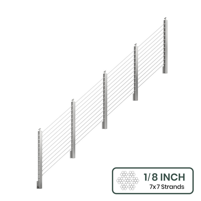 BLIKA 36'' & 42'' Brushed Stainless Steel Side Mount Stair Cable Railing System DIY Kit (4FT - 20FT,  No Handrail) - 1/8" Cable & Hardware