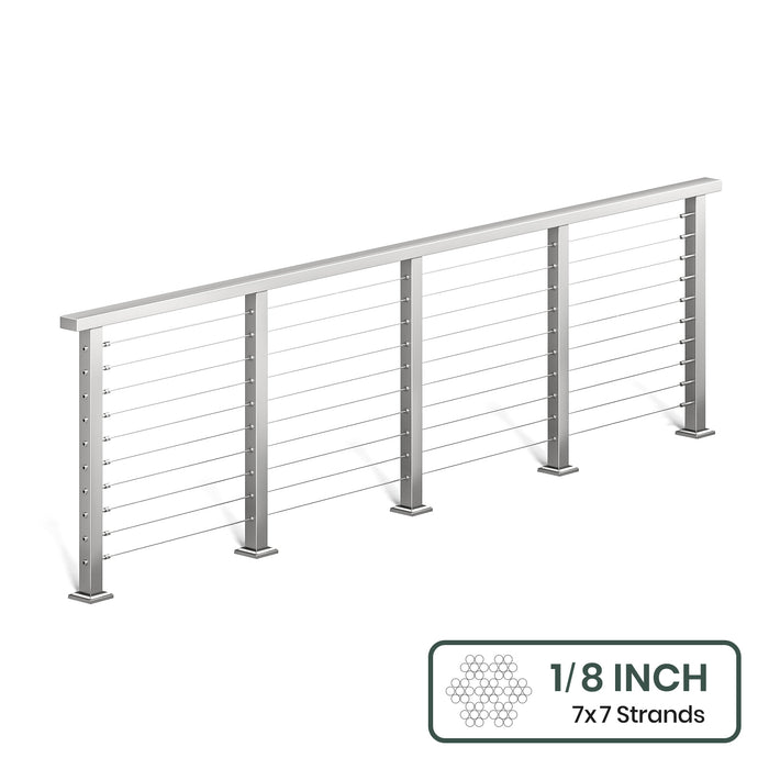 BLIKA 36'' & 42'' Brushed Stainless Steel Surface Mount Cable Railing System DIY Kit (4FT - 28FT, Level Drilled, ) - 1/8" Cable & Hardware