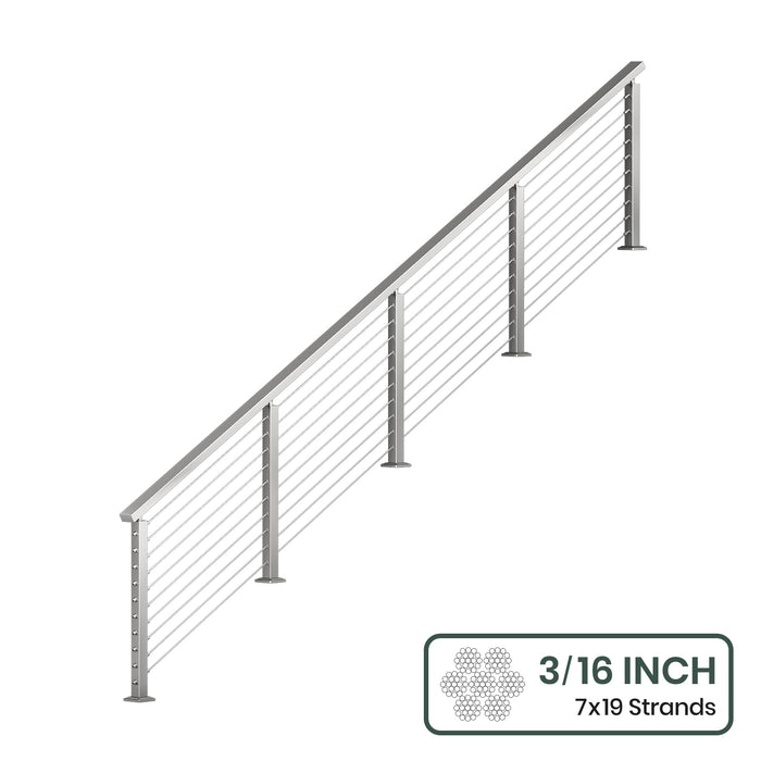 BLIKA 36'' & 42'' Brushed Stainless Steel Surface Mount Stair Cable Railing System DIY Kit (4FT - 20FT, Angled Drilled) - 3/16" Cable & Hardware
