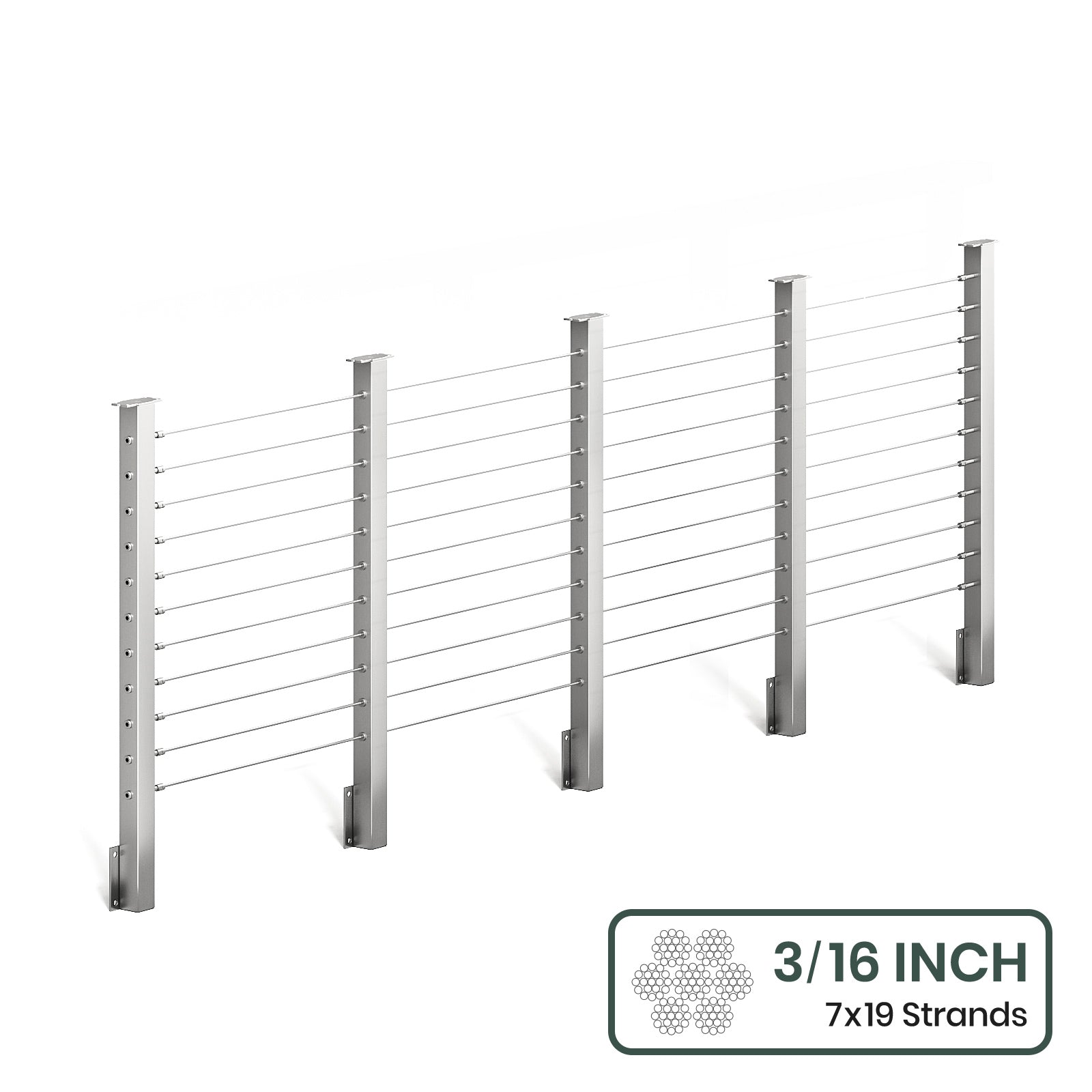 BLIKA 36'' & 42'' Brushed Stainless Steel Side Mount Cable Railing System DIY Kit (4FT - 28FT,  No Handrail) - 3/16
