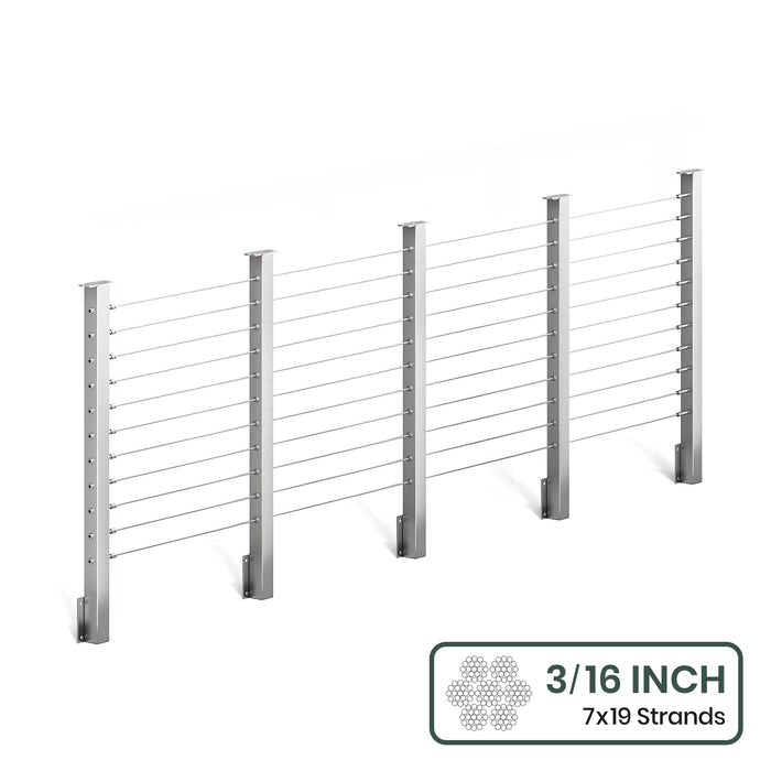 BLIKA 36'' & 42'' Brushed Stainless Steel Side Mount Cable Railing System DIY Kit (4FT - 28FT,  No Handrail) - 3/16" Cable & Hardware