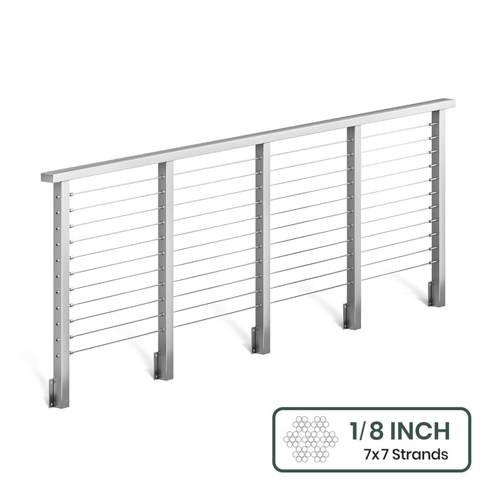 BLIKA 36'' & 42'' Brushed Stainless Steel Side Mount Cable Railing System DIY Kit (4FT - 28FT, Level Drilled) - 1/8" Cable & Hardware